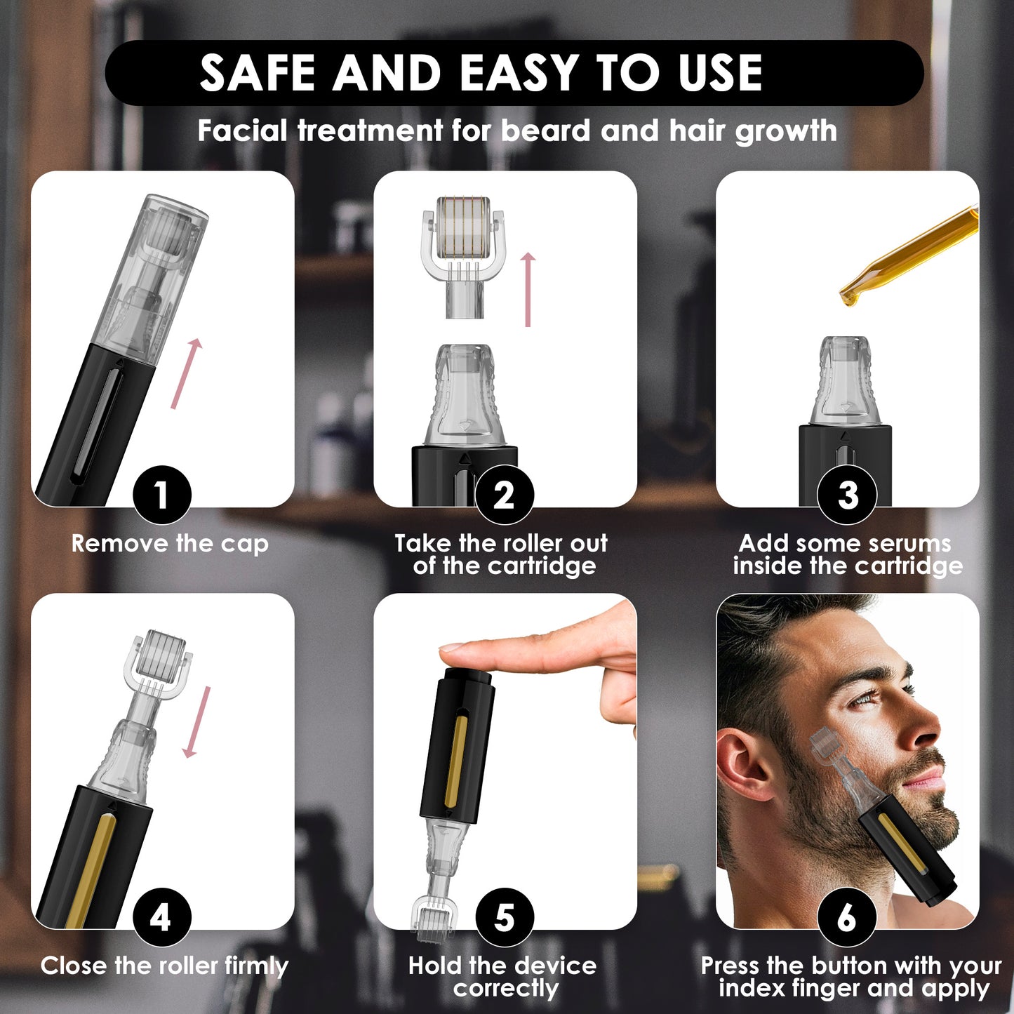 Derma roller mit Serumtank, schwarz | Haminos®️