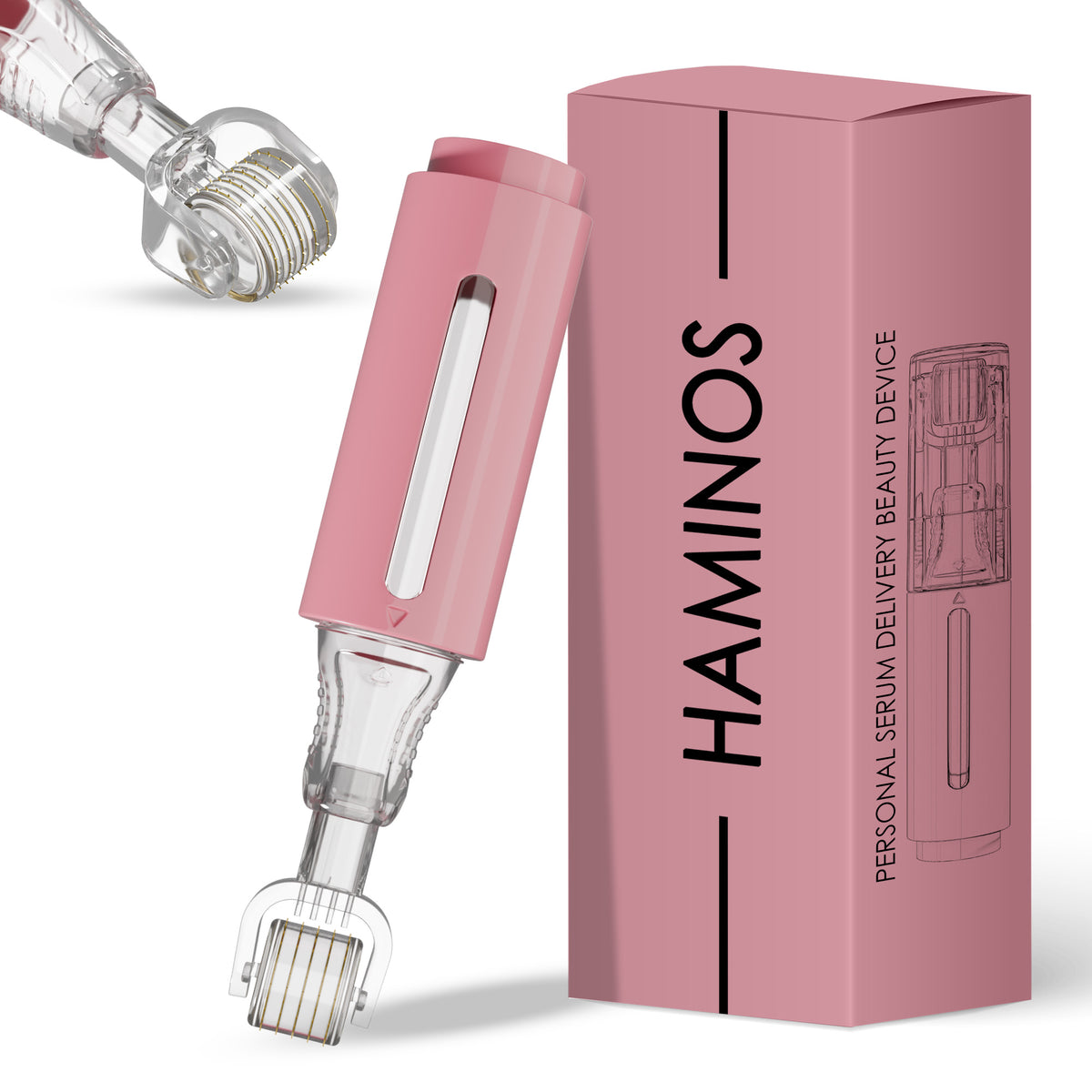 Derma roller with serum tank, pink 0,50 mm