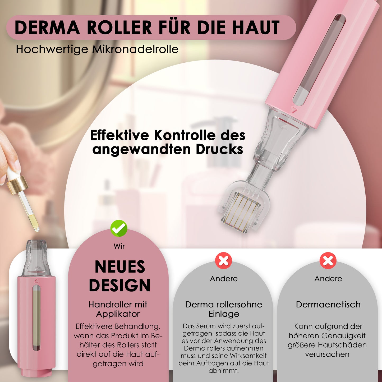 Derma roller mit Serumtank, rosa 0,25 mm