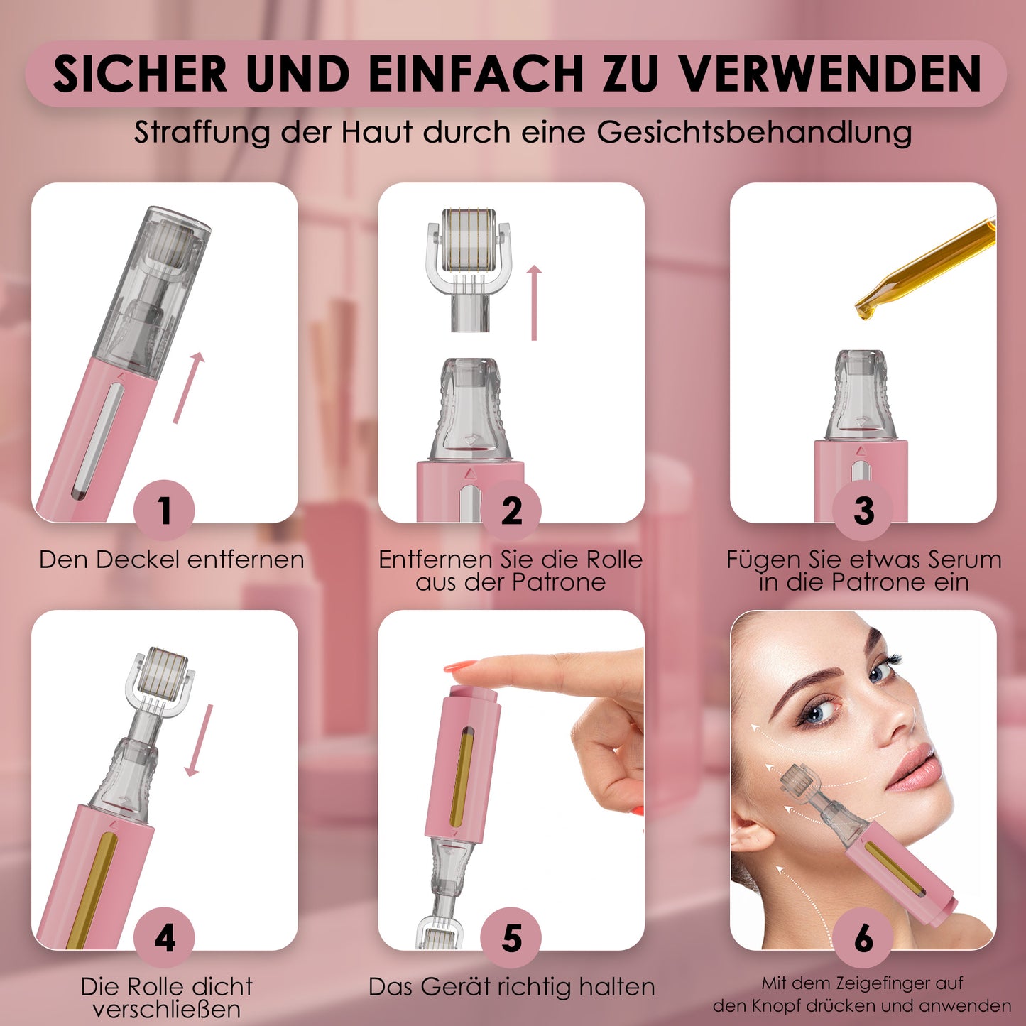 Derma roller mit Serumtank, rosa 0,25 mm
