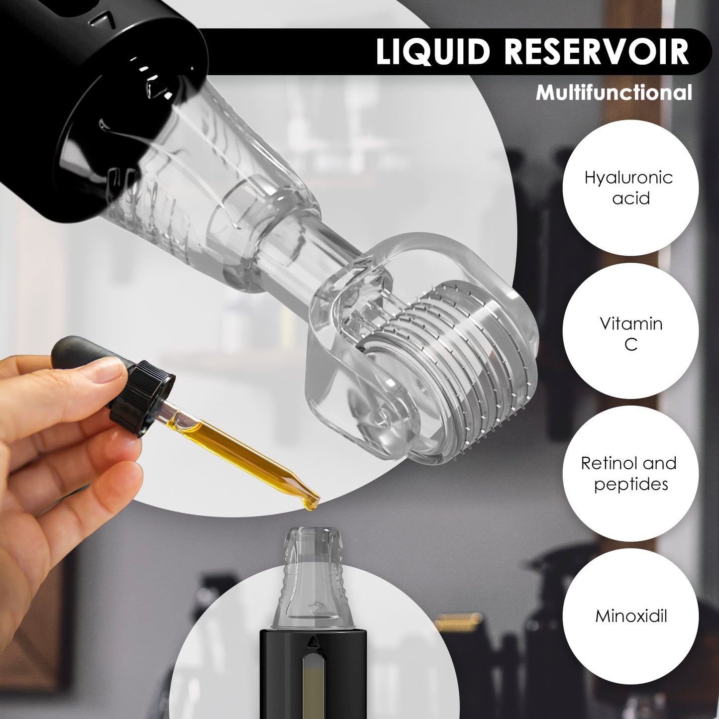 Derma roller mit Serumtank, schwarz | Haminos®️